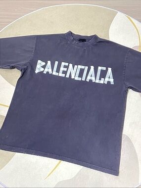 Balenciaga Tape Type Logo Distressed Oversized Short Sleeve TShirt Unisex Washe